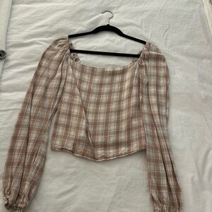 Abercrombie & Fitch Beige Plaid Blouse